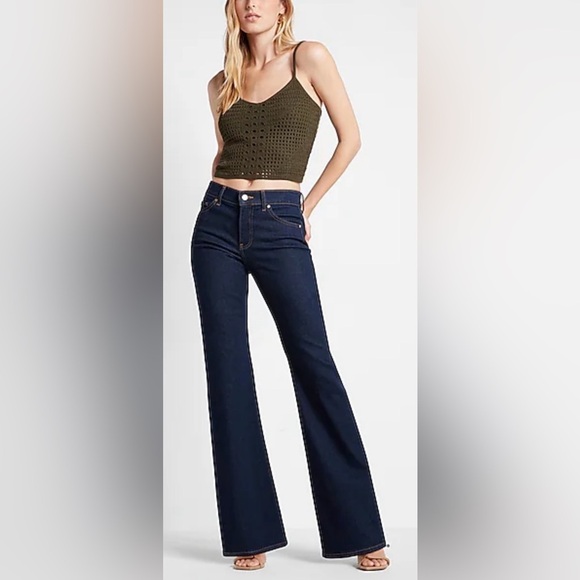 Express 70S Flare Mid Rise Jeans Size 8L - Picture 2 of 10